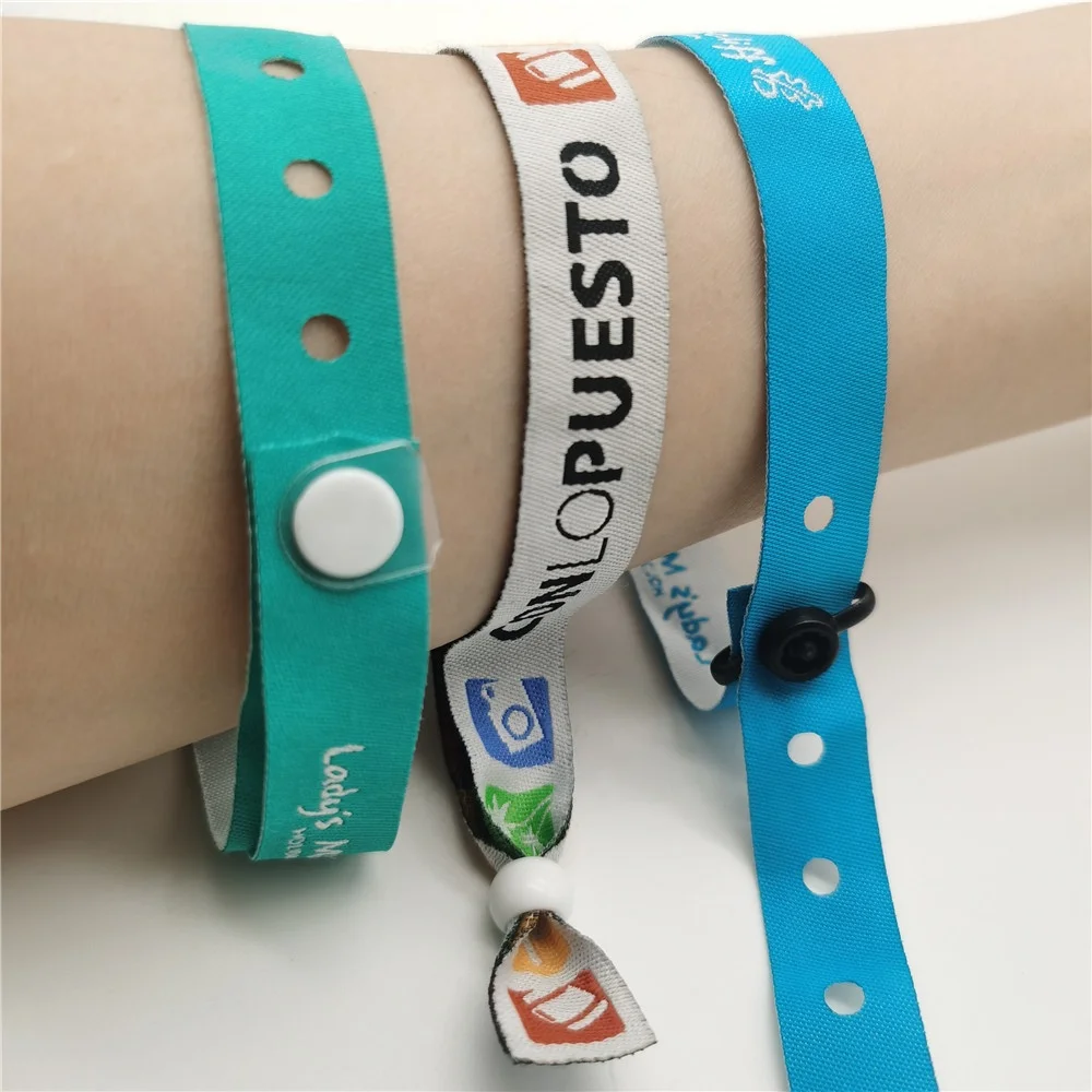 Cheap Customized Slide Lock Plastic Clip Festival Thin Fabric Woven Bracelet Friendship Event Concert Wristband With Buckle