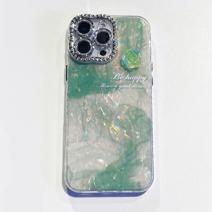 Luxury Diamond Marble Shell Soft TPU Case for iPhone 16 Plus 15 Pro 14 Pro Max 13 Mini 12 11 Bling Girls Smudge Phone Cover