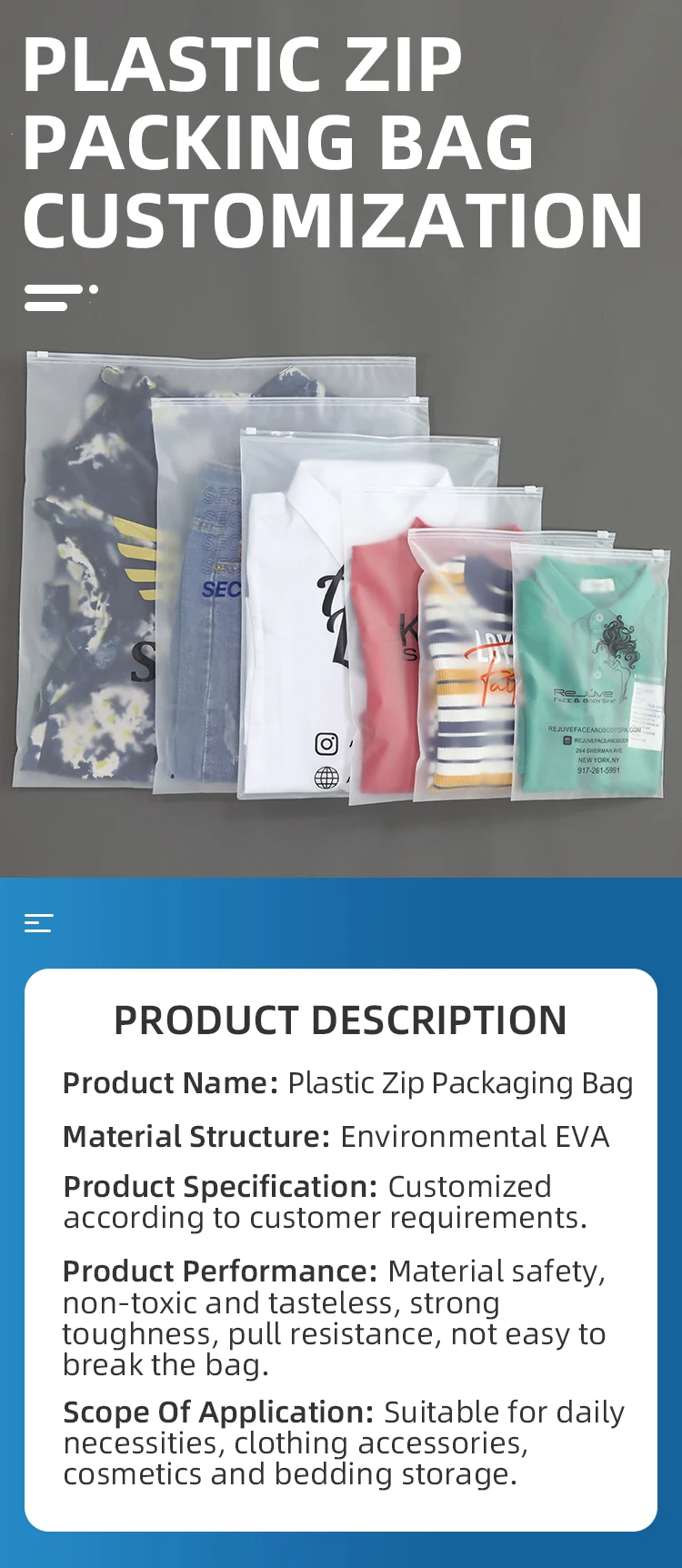 customized printed packaging pvc PE bag tshirt clothes packaging