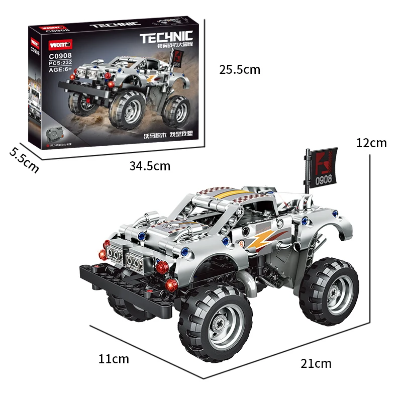 WOMA TOYS Factory Customize C0908 STEM Child Birthday Gifts Pull Back Off Road Car Technic Small Brick Building Blocks