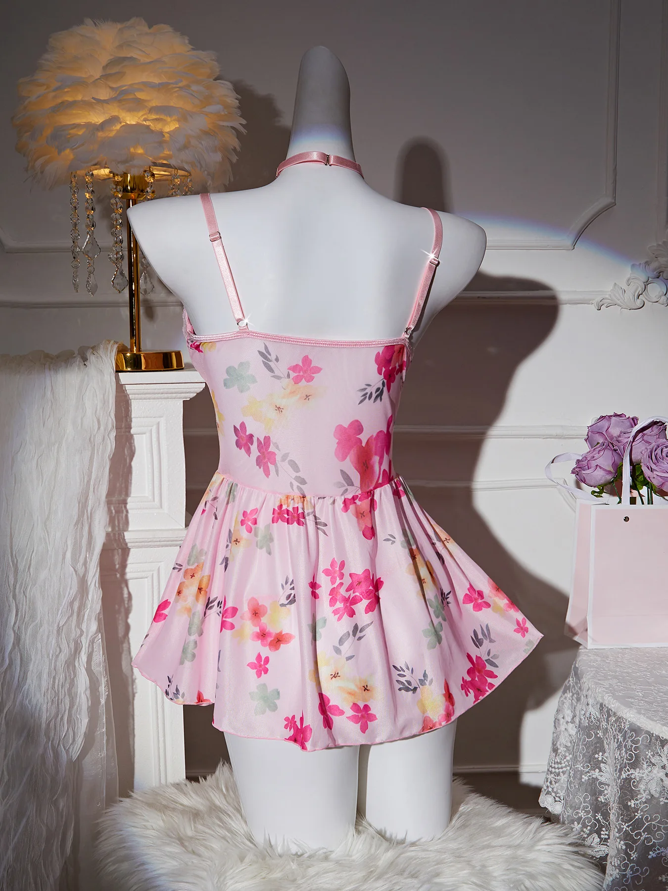 HKRXEC Floral Lace Corset Garter Lingerie Dress Set