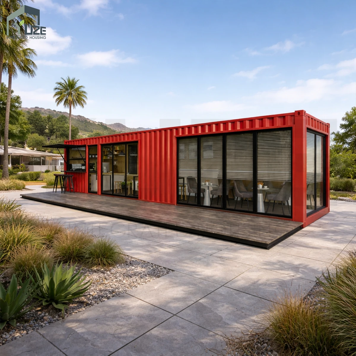 Custom Layout Bright Design 40FT Modular Shipping Container Cafe Restaurant with Serving Window and Indoor Seating