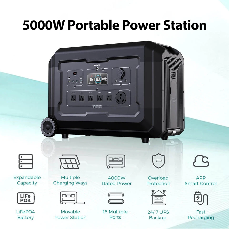SOUOP Factory 5000w Camping Powerstation Lifepo4 Bank Charge Energy System 5kw Portable Power Station Solar Generator 5000 Watts