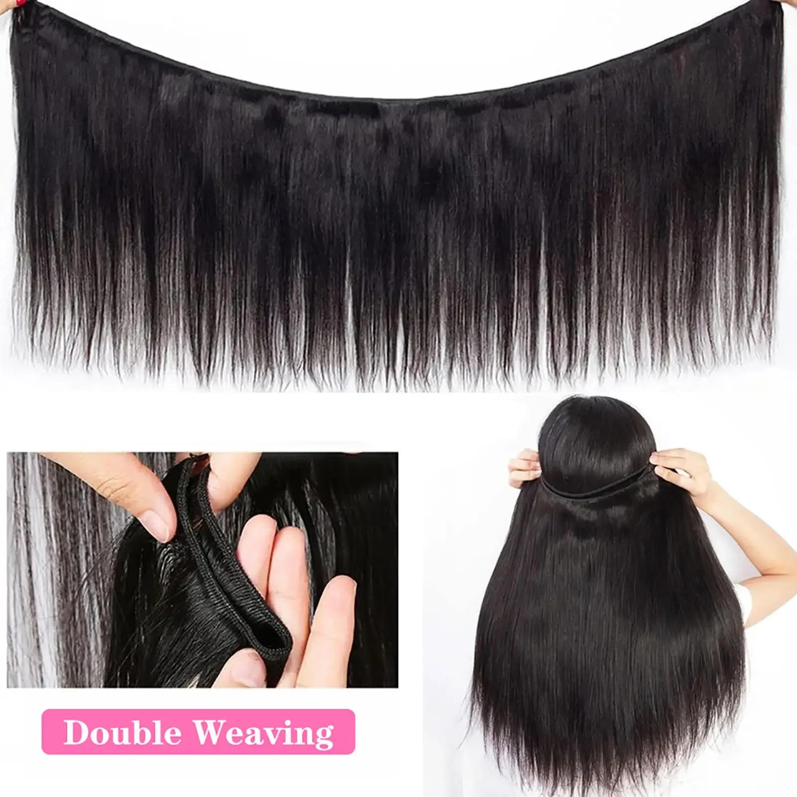 Extensions di capelli umani lisci neri naturali brasiliani spessi 14-30 pollici per donne_voghion.com