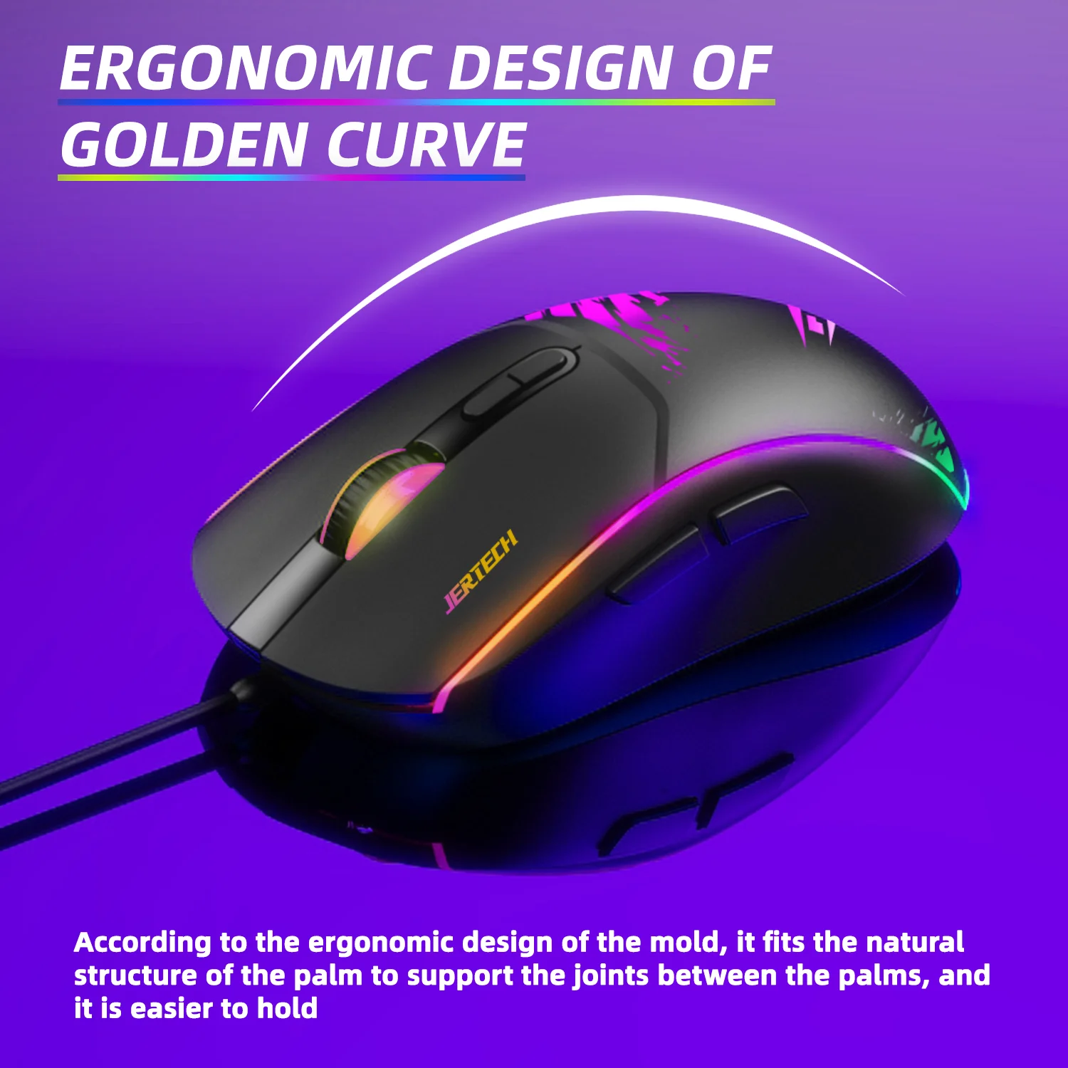JERTECH XP14 Wired Gaming Mouse - Ergonomic 7D Design with Backlit