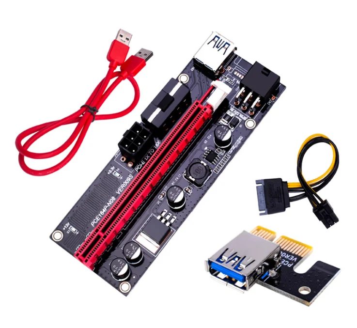 USB 3.0 Cable 4 Solid Capacitors PCIE Riser 1X to 16X Graphics Extension for GPU Mining Powered Riser Adapter Card