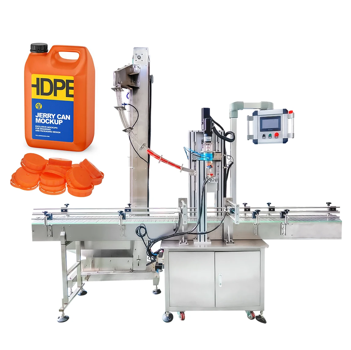 YIMU Automatic Cap Feeder Machine Mist Spray Gallon Bottle Cap Screw Plastic Snap Lid Press on Capping Machine