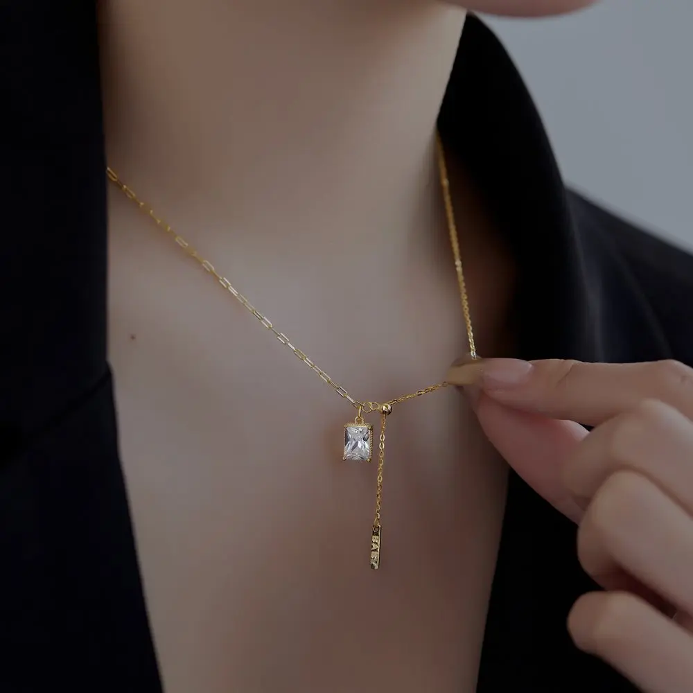 KAKODIY Fine Femmes Baguette Square Cubic Zirconia Pendant Necklace Jewelry for Women detail 3