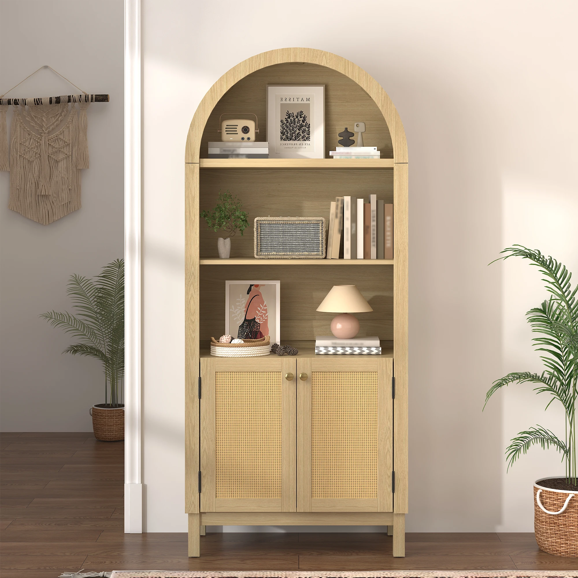 US Stock Modern Scandinavian Style Solid Wood Bookshelf Adjustable Open Display Storage Cabinet