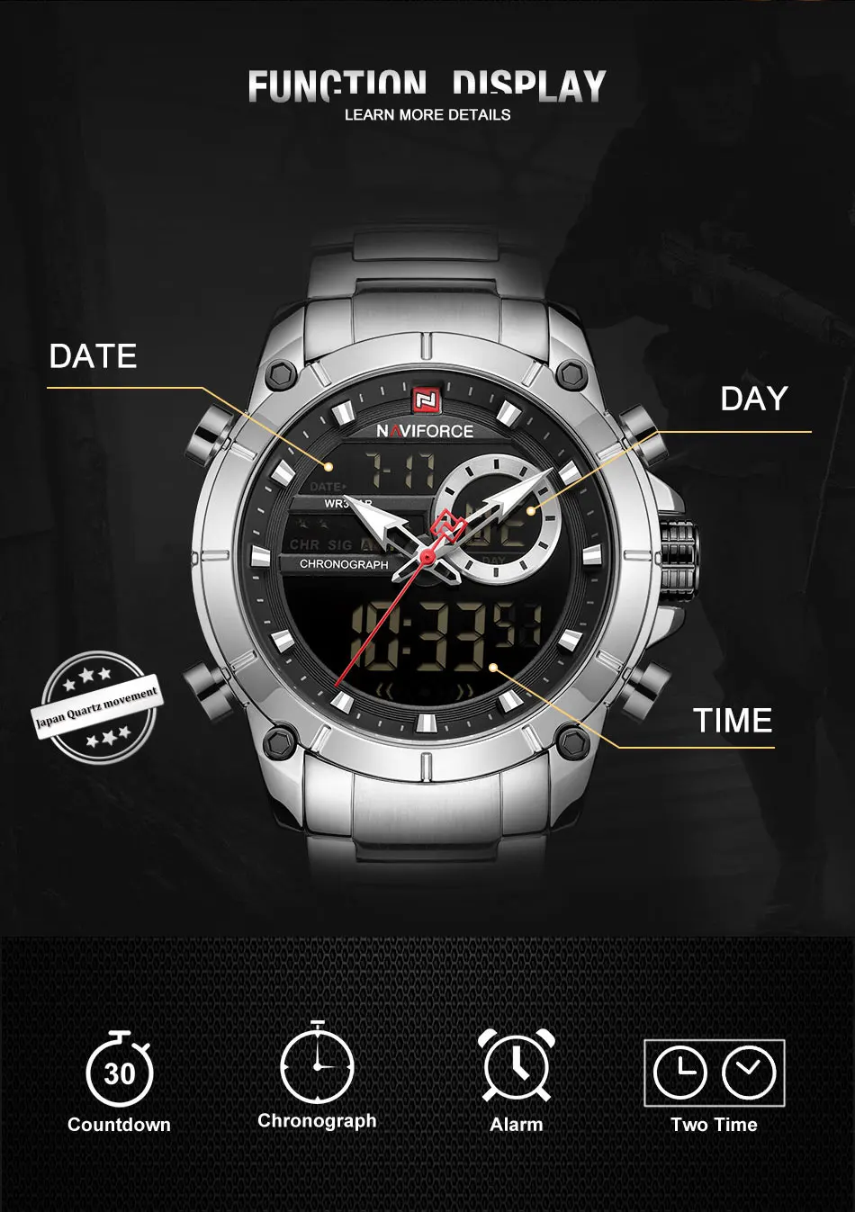 NAVIFORCE 9163 Relógios de Quartzo Masculinos de Moda com Logo Personalizado Boa Qualidade Baixo MOQ em Promoção Novo Lançamento Pulseira de Aço Inoxidável