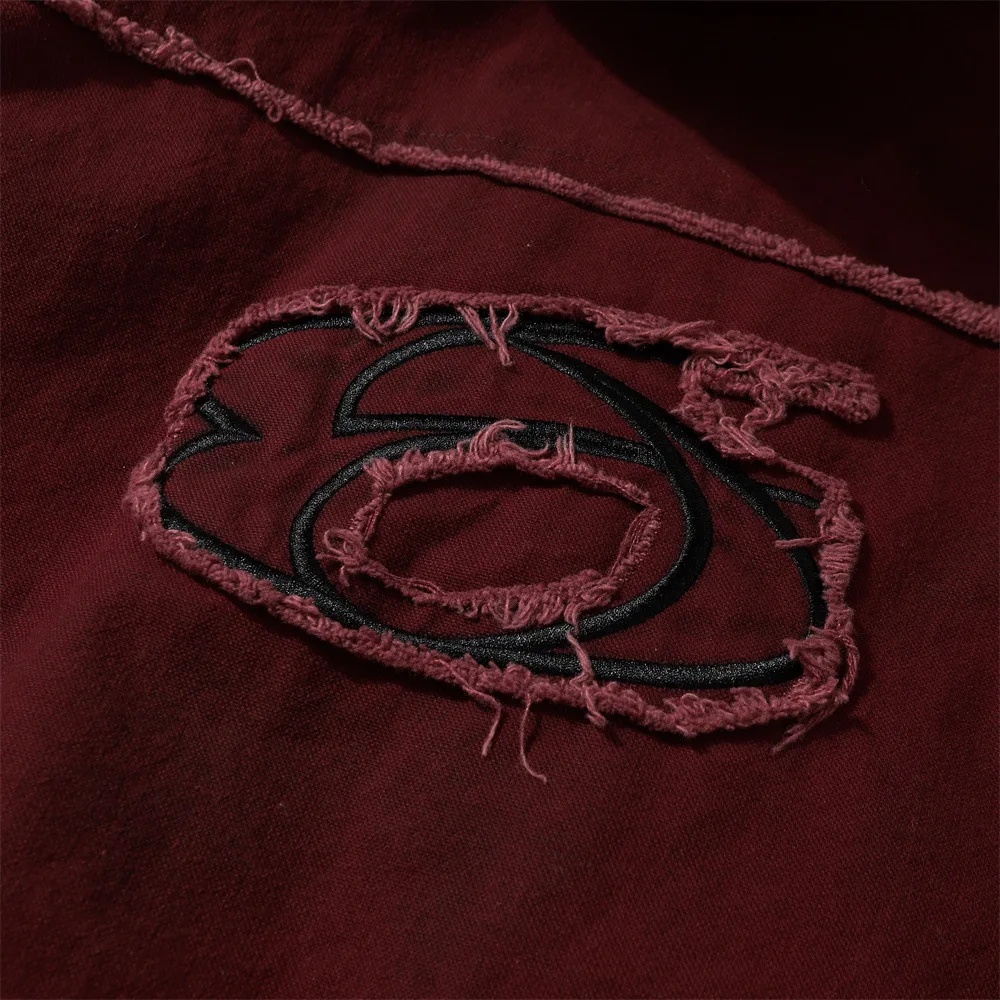 Vintage Dirty Hooded Bomber Jacket Men's Punk Streetwear Trend Niche Deconstructed Patchwork Frayed Denim Coat