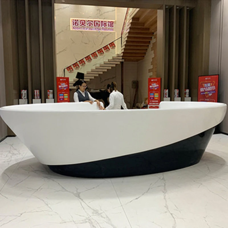 Interior Design Special Type Reception Desk Counter Semi Circle Shaped Fiberglass Onyx Bar Counter for Company Office Building
