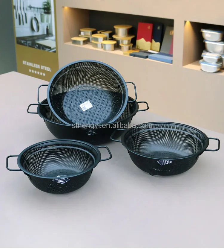 High Grade Stainless Steel Colander Bowl Set Small Hole Sink Colander Basket With Handle