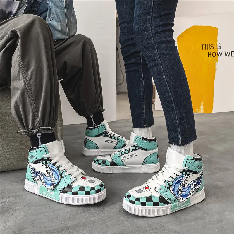 Wholesale High Top Ankle Sport Men Casual Shoes Skateboard Shoes Men Luxury Brand Shoes Anime Sneakers