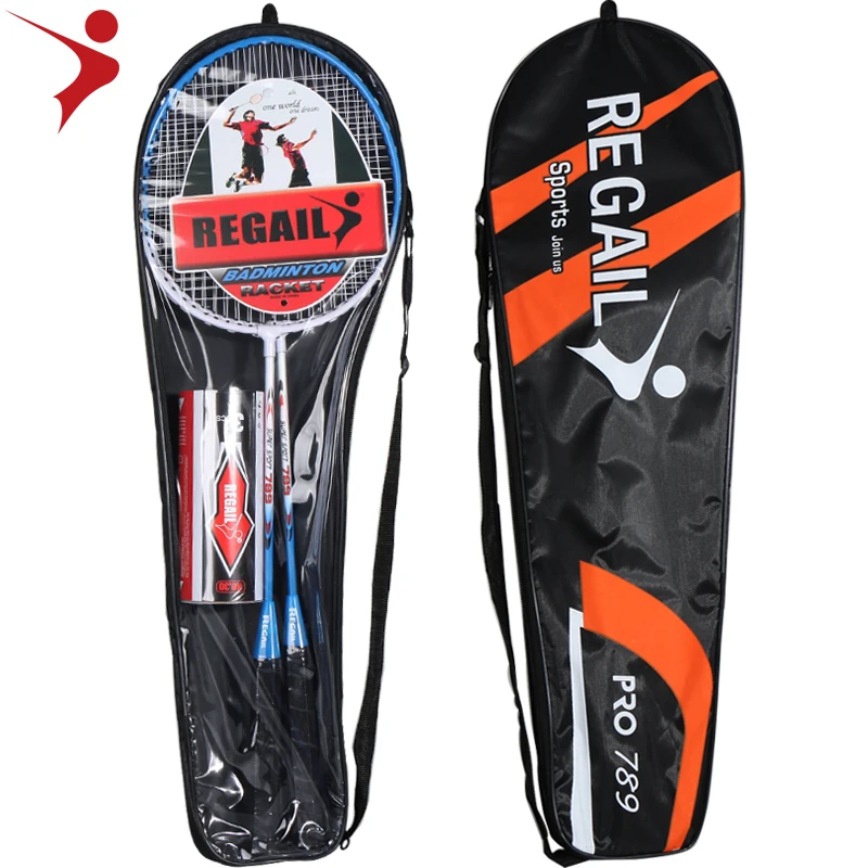 Regail Badminton Rackets 2 Racket and 3 Pc Badminton Shuttlecoke in Tube Steel of Raquette De Badminton