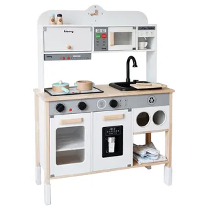 EDULAND Large MDF Wooden Kitchen Pretend Play Toy Set for Girls Simulation Cooking with Gift Box for Preschoolers