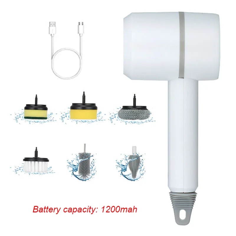 Dropshipping 6 Brush Handheld Multifunctional Rotate Cordless Electric Kitchen Cleaner Dish Scrubber Cleaning Brush Kitchen