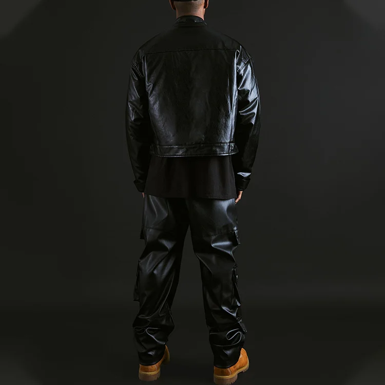 Boxy Vintage 100% Polyester Em Airtex Zip Up motorcycle Pu Leather Jacket Men_voghion.com