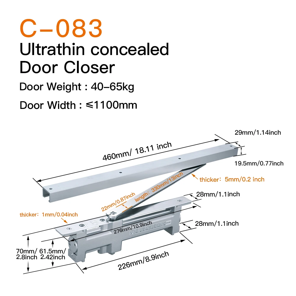 High Standard Automatic Adjustable Concealed Side Door Closer Aluminium Alloy Overhead Security Door Closer