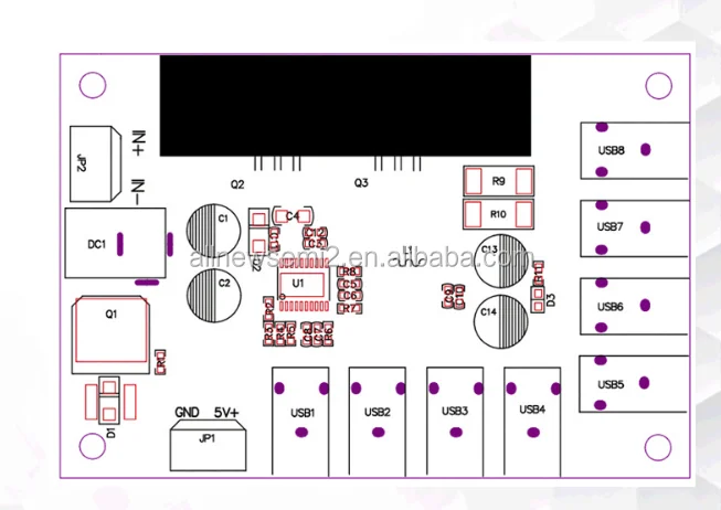 5V10A charging USB power module DC9V-36V input 8-port USB high current DC-DC charging module