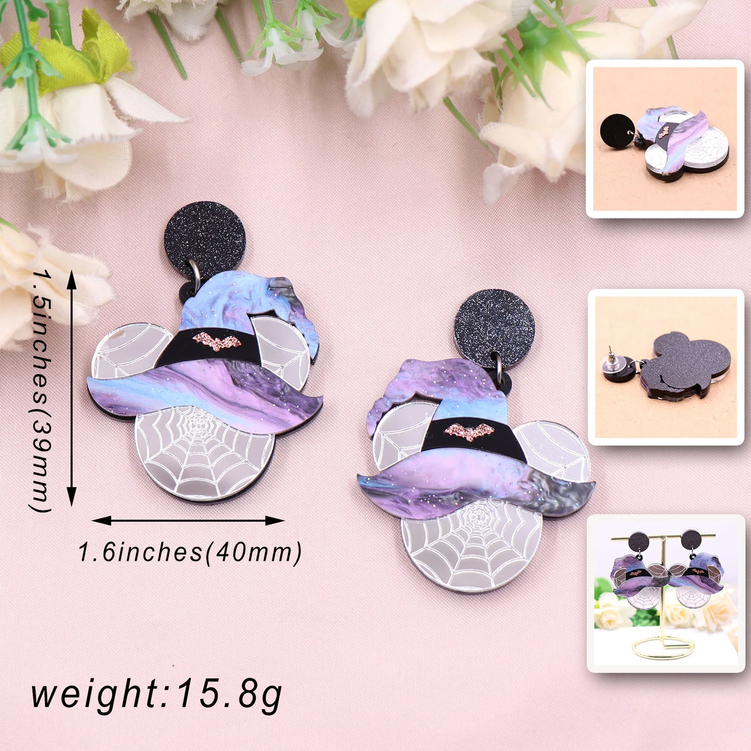 ERS734ER1548 (1pair)New product CN Drop Mouse Witch Hat women's Cute Halloween Acrylic Earrings factory