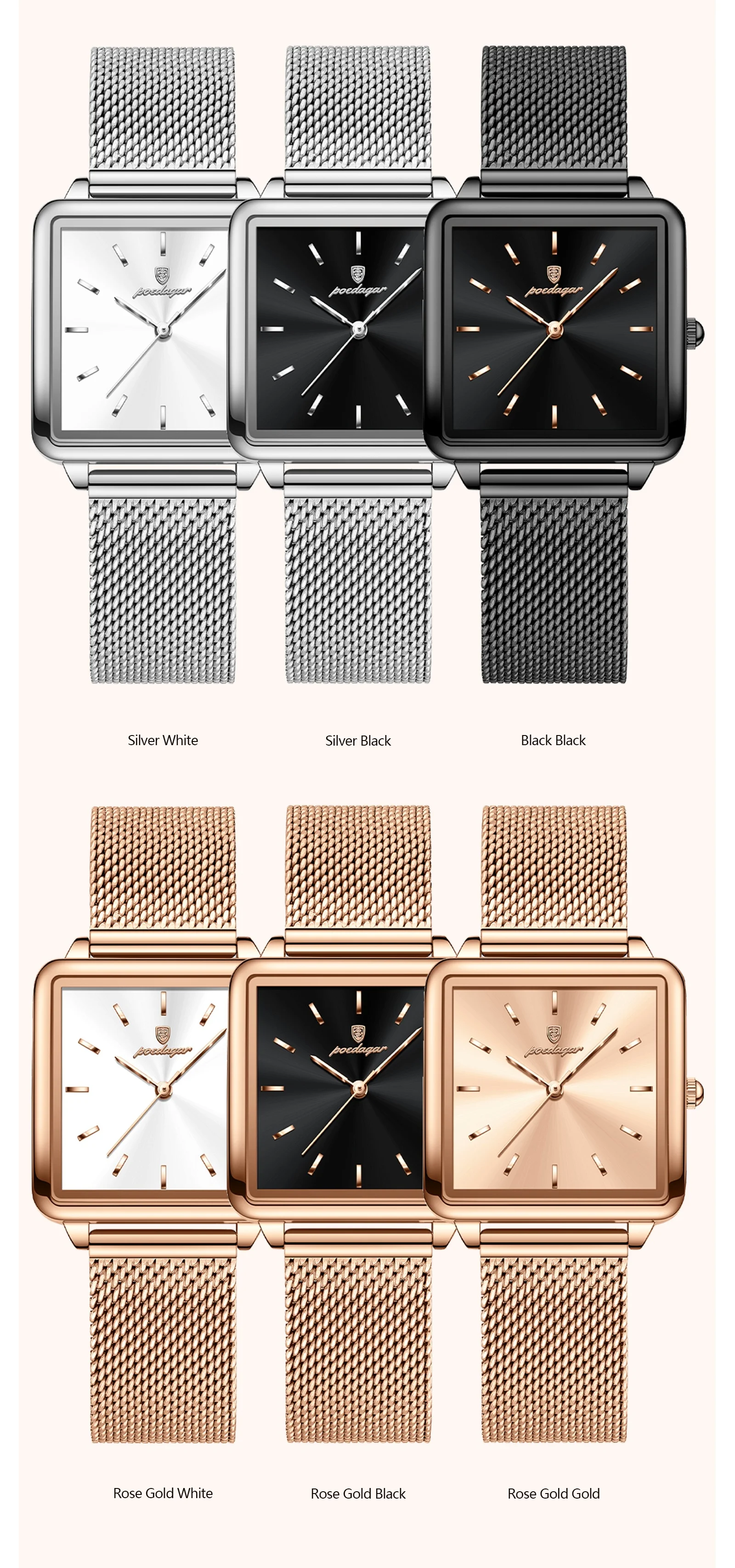 POEDAGAR 793 New Arrival Women's Square Fashion Quartz Watch Simple Design Mesh Steel 30M Waterproof Leisure Watches for Ladies