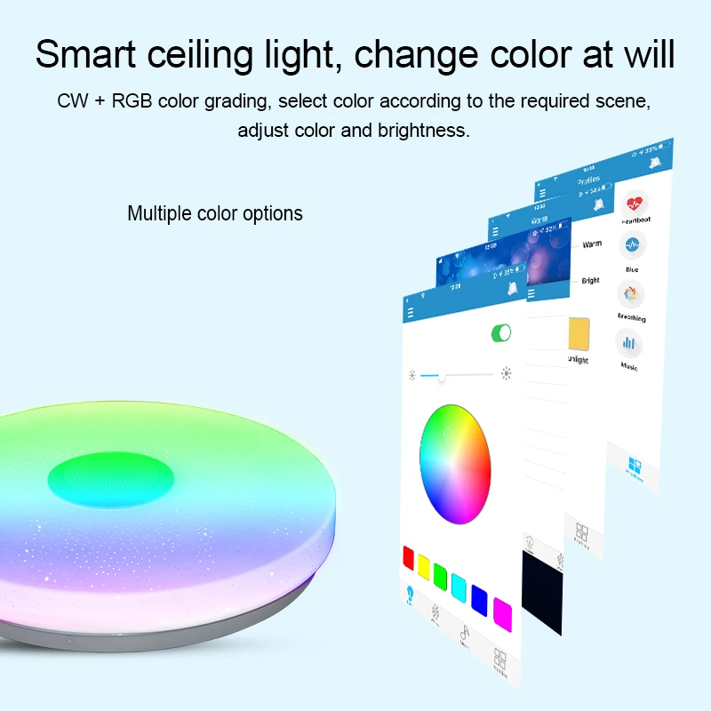 Smart Wifi Voice ILink App Control Music Rhythm Lights Flush Mount 16 Colors Stepless Dimming Led Light Ceiling