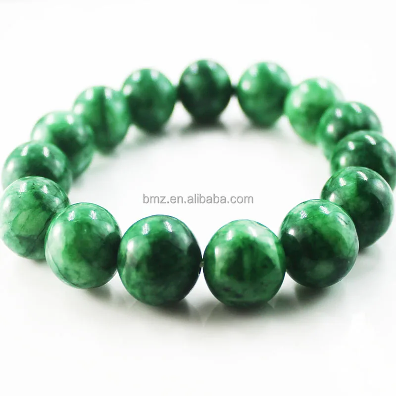 BMZ Pure Natural Stone Green Jade Bracelet - 13mm Round