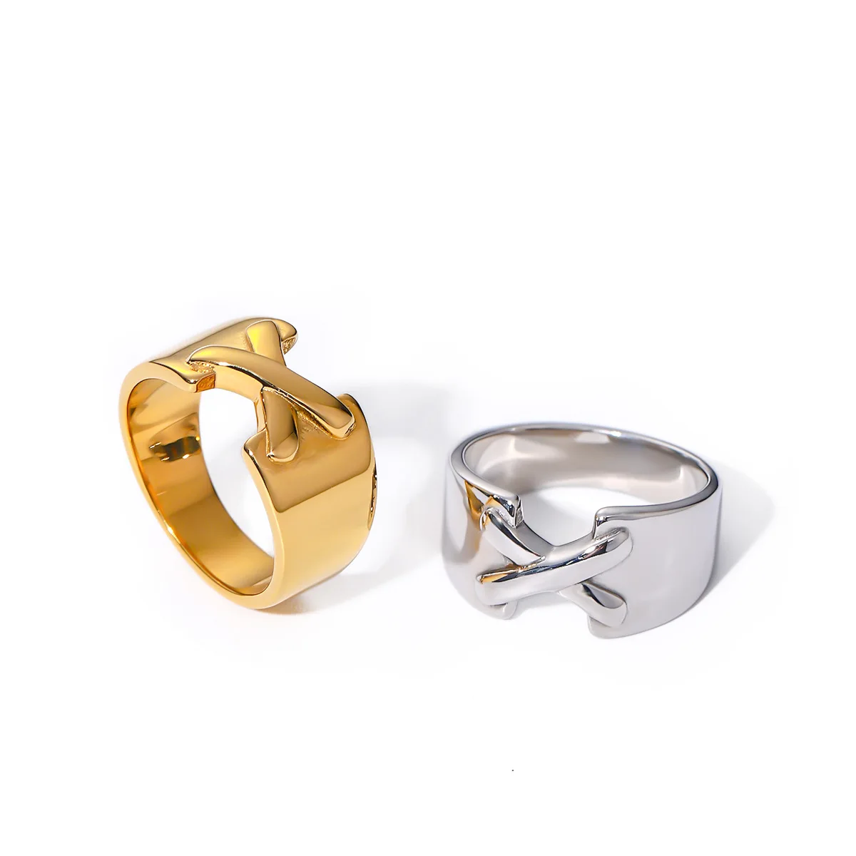 Stylish Jewelry X Letter Shape 10 Mm Band Ring Gold Couple