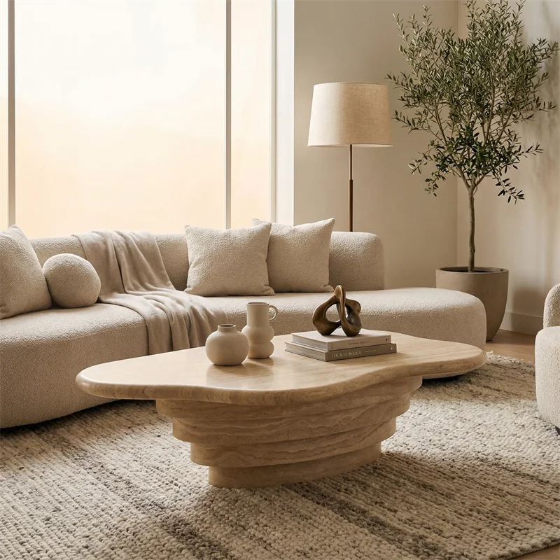 product nature stone myra beige travertine modern coffee  tea table for living room and dining area-2