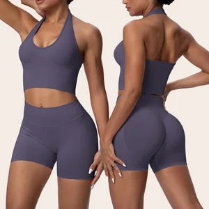 High Waist Seamless Shorts Sports Bra Workout Vest Women Clothes Gym Fitness Wear Suit