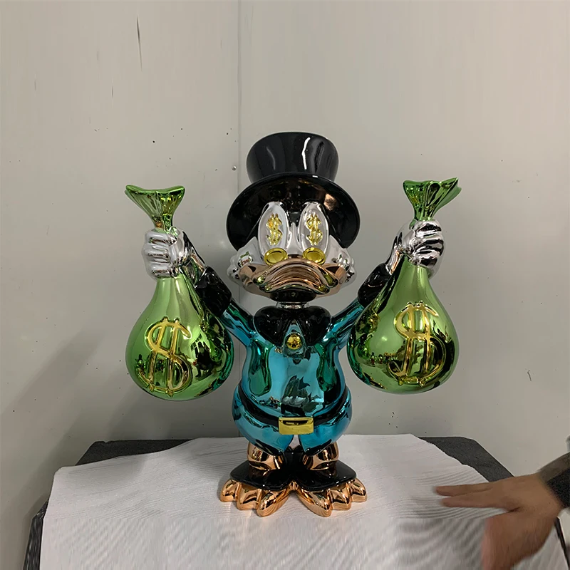 Gold Chrome Plated Cartoon Duck Resin Statue  Popular Home Art Sculpture Pop Art Sculpture Duck Sculptures Indoor
