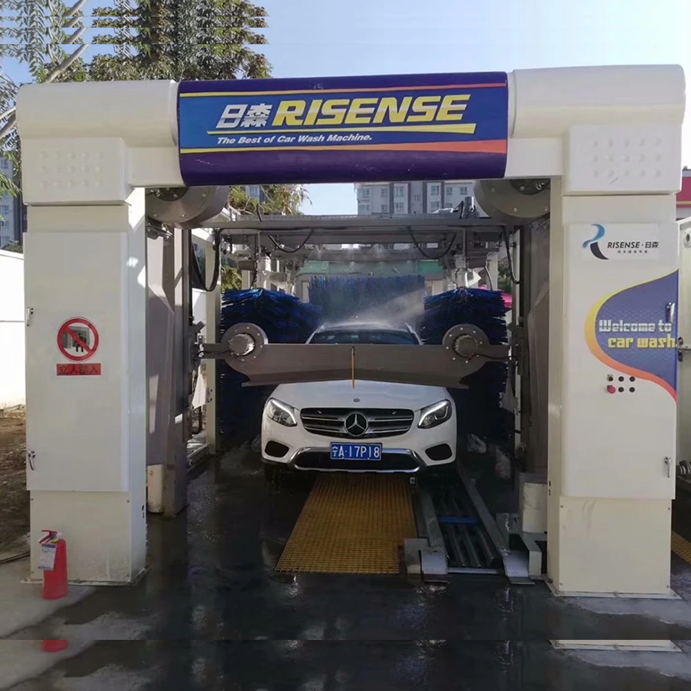 Risense Electric High Pressure Fully Automatic Tunnel Car Wash Machine with Nine Brushes PLC Control Conveying Belt System