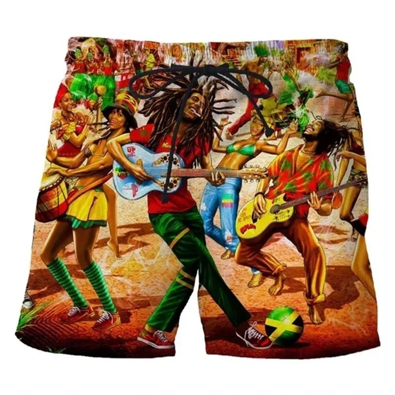3d Printed Bob Marley Pattern Beach Shorts for Men Reggae Music