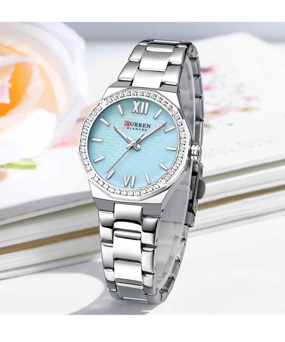 CURREN 9103 Elegant Rhinestone Ladies Watch Lightweight Luminous Quartz Watch Waterproof Stainless Steel Clock