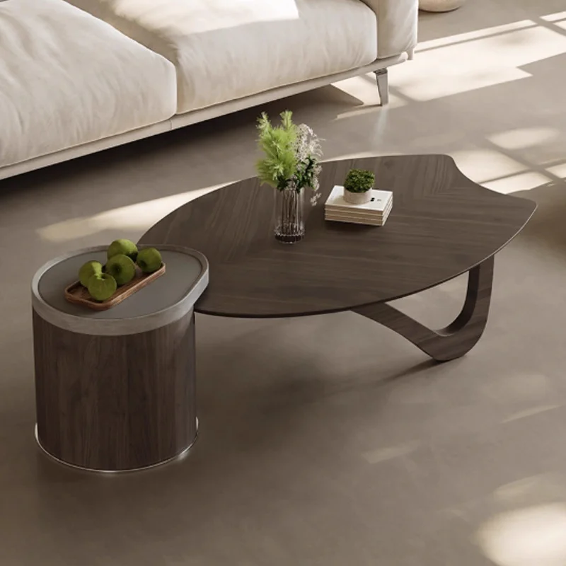 Coffee Table Personality Creative  Light Luxury High Sense Small Apartment Living Room Home Walnut Veneer Shaped Coffee Table