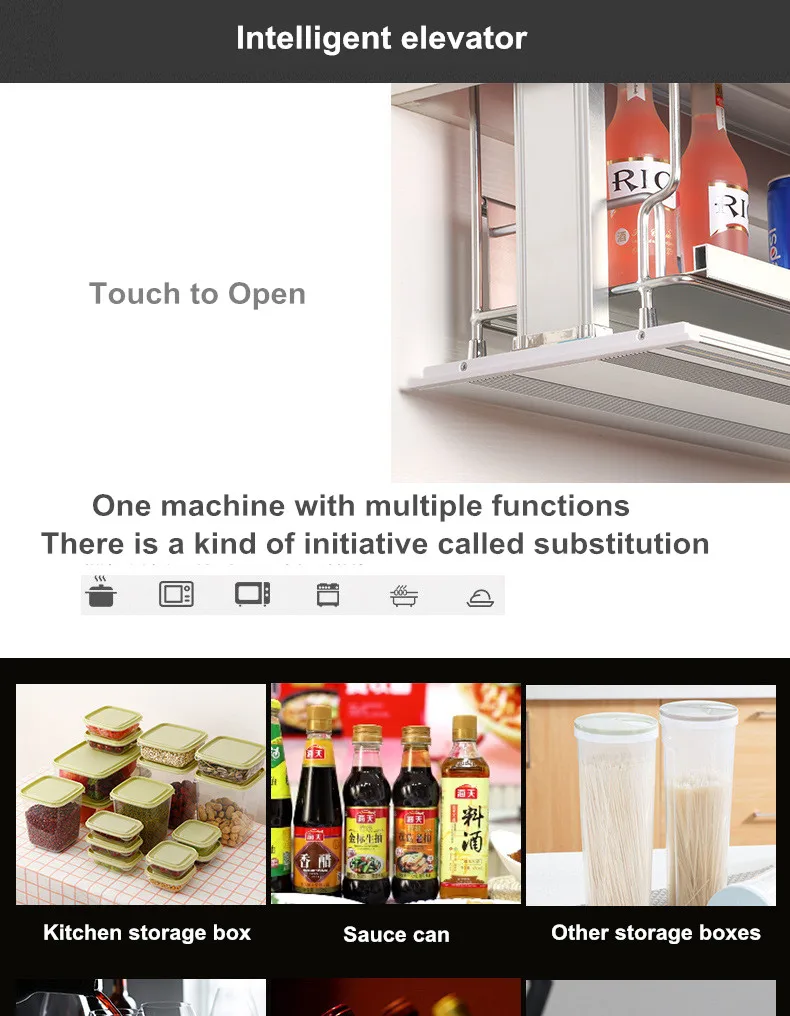 Automatic kitchen hanging cabinet with basket kitchen decoration cabinet accessories With disinfection lamp