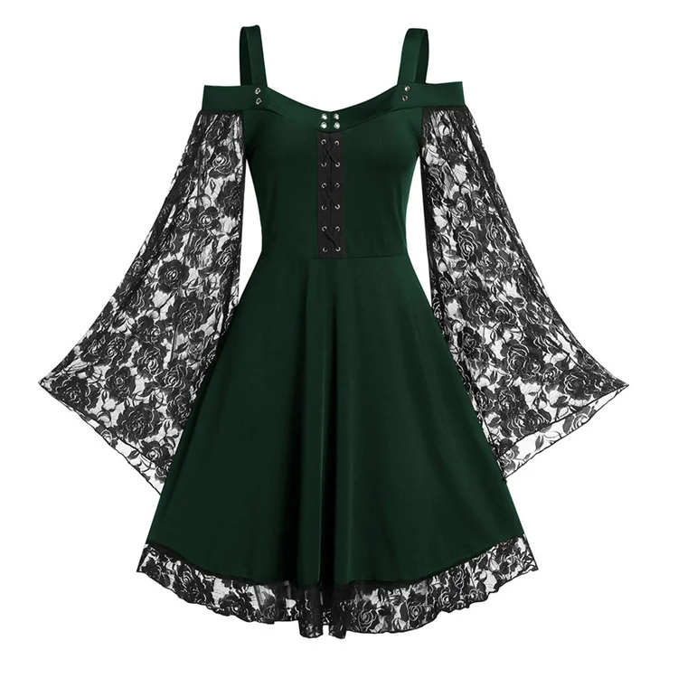 Wholesale Ladies Lace Sleeve Patchwork Slim Dresses Casual Gothic Sexy  Strapless Short Dresses Skirt For Women - Buy New Productsl Retro Gothiced  Court Dress,Women Vintage Long Sleeve Plus Size 5xl Gothic Patchwork