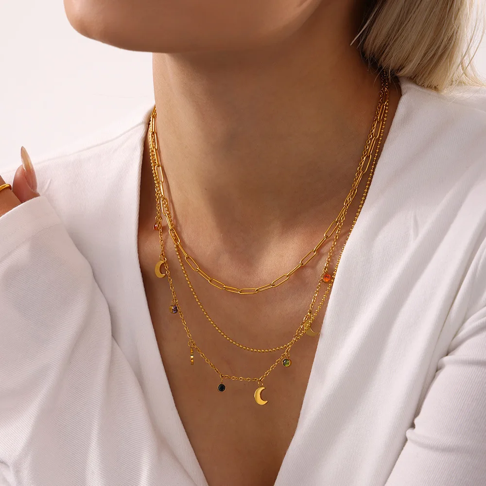 Trendy Jewelry Stainless Steel Non Tarnish PVD 18K Real Gold Plated Multi Charm Necklace for Women Girls