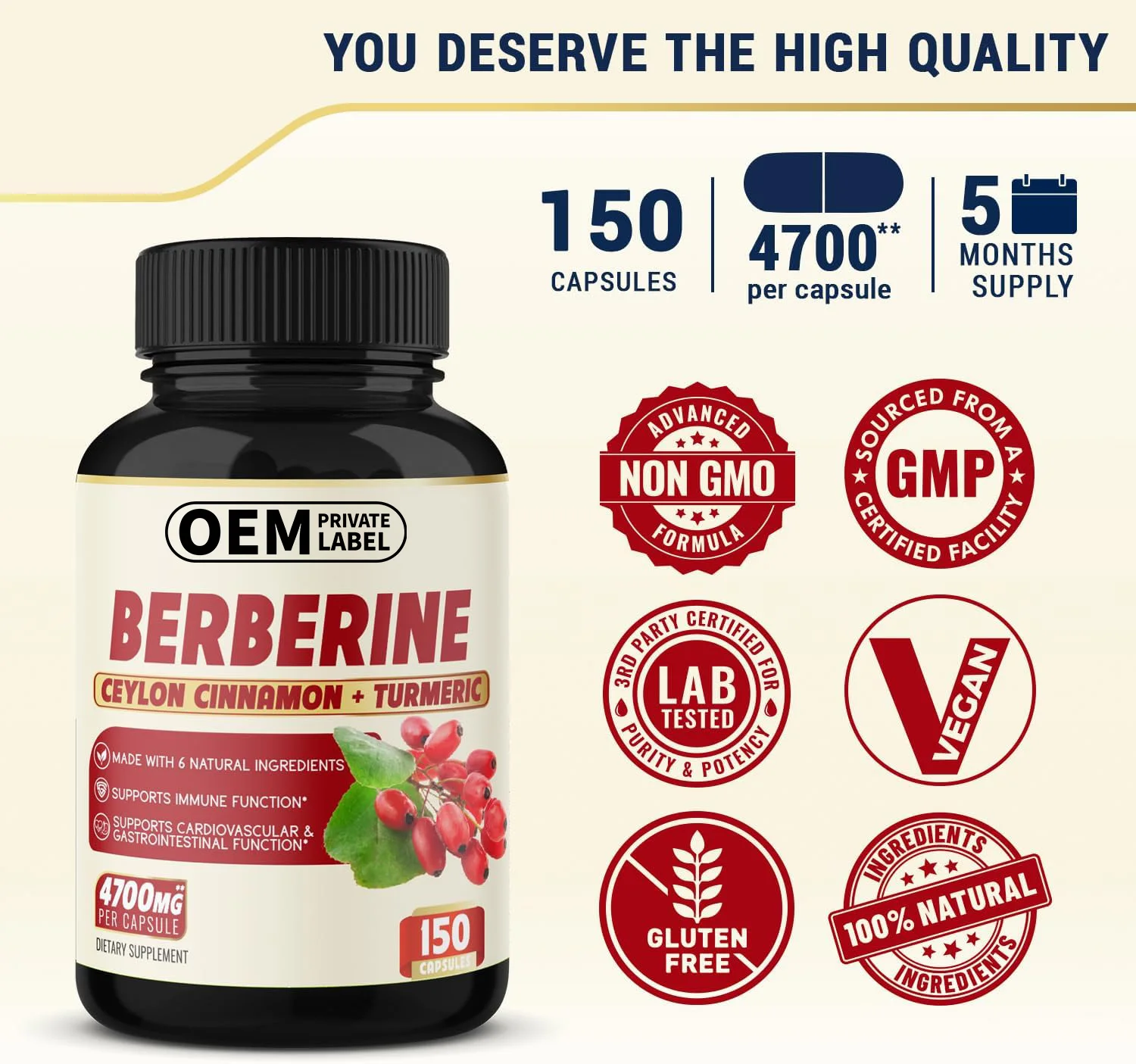 Oem Berberine Capsules 500mg Supplements Ceylon Cinnamon Hcl Pills ...