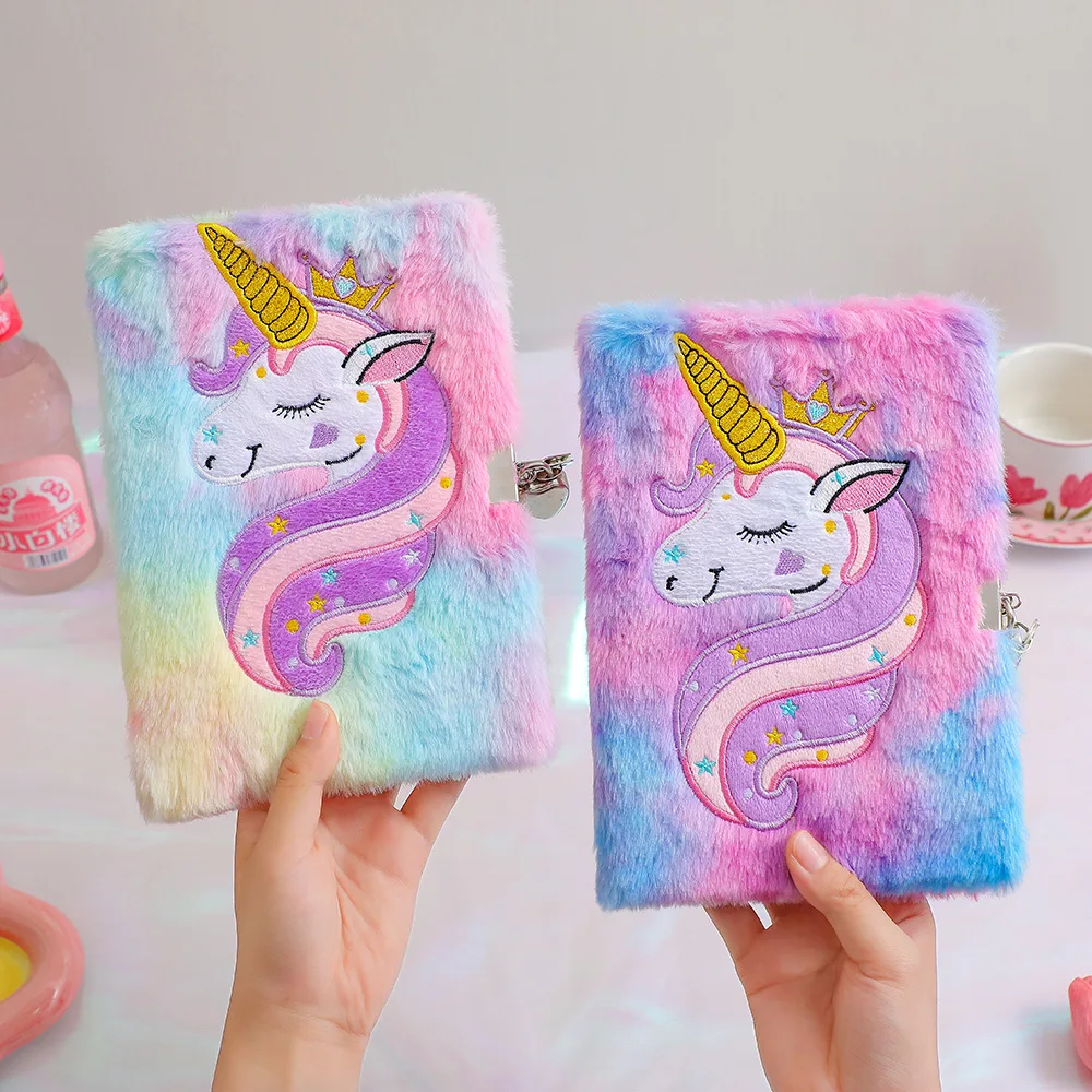 Children's Plush Lockable Diary with unicorn Cartoon Journal Notebook 2024 for Gifts