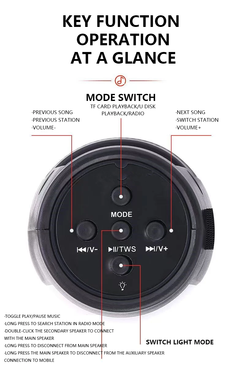 LED Light Portable Bluetooth Speaker Wireless Bass Column Waterproof Outdoor USB Speakers Support AUX TF Subwoofer