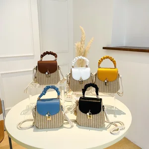 KALANTA Straw Woven Zip Closure Single Strap Crossbody Bag for Women 2023 Retro Street Trend Small Square Handbag