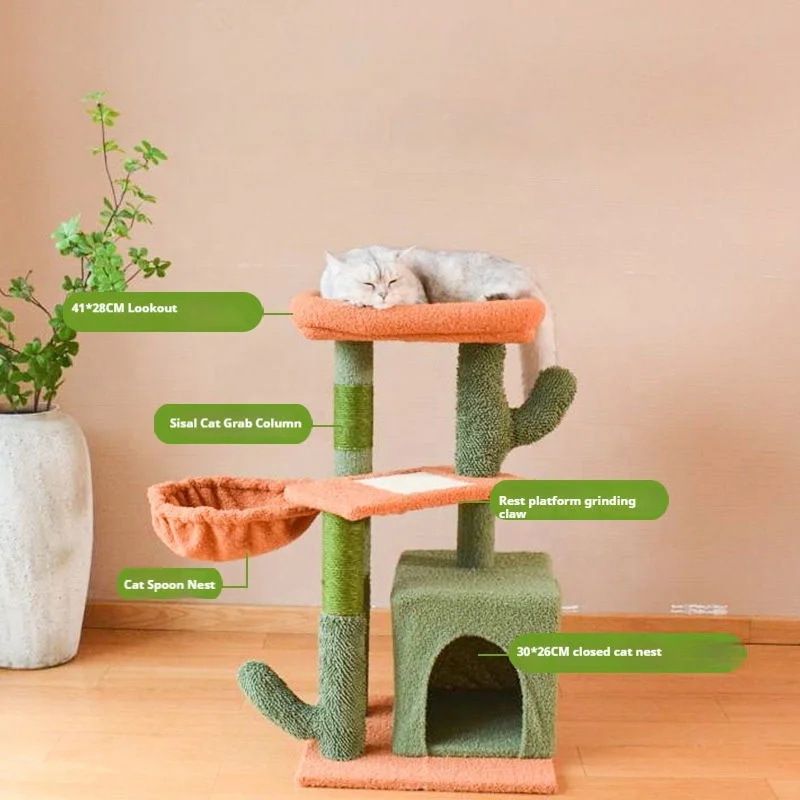 Kinghon Modern Cactus Cat Tree House Cat Tower for Indoor Cats Multi Level Condo Scratching Post Mat Pet Furniture