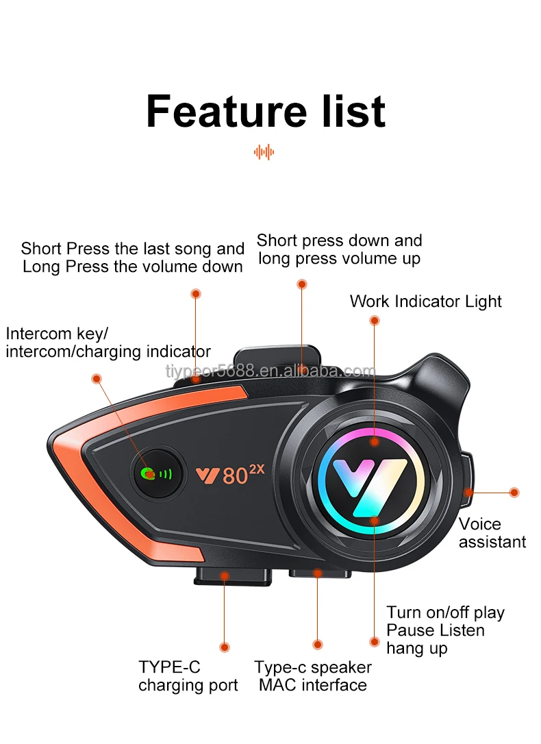 product tiypeor motorcycle helmet intercom bt headset v50 hands free call wireless noise reduction waterproof 1000m interphone-10