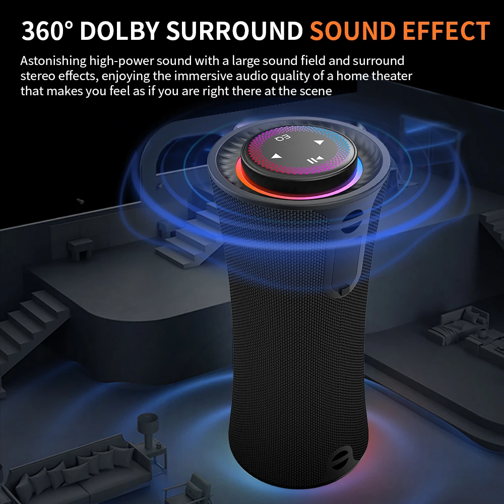 Altoparlante portatile da 16 80 W - Subwoofer con bassi profondi, suono surround 3D, colonna audio wireless per esterni, prestazioni potenti_voghion.com