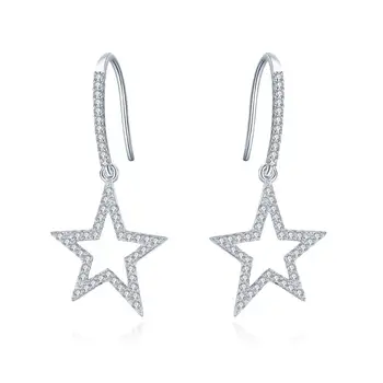 SCE434 Big Star Cubic Zirconia Stone Sterling Silver 925 Fish Hook Earings Women Drop Earrings
