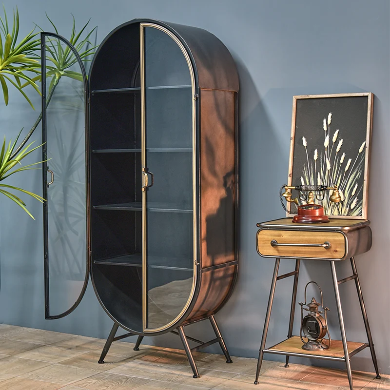 Vitrine buffet haut h. 176 cm vaisselier detroit 4 portes design industriel