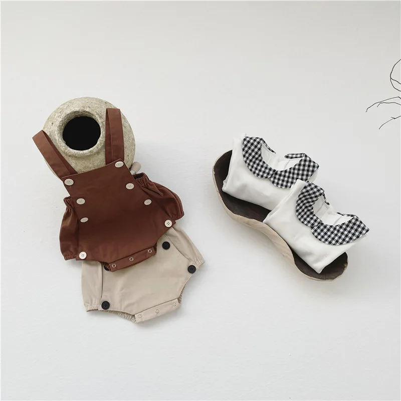 Q2-baby 5026 Toddler Shirt Suspender Trousers Baby Two Piece Cotton Longsleeves Sets