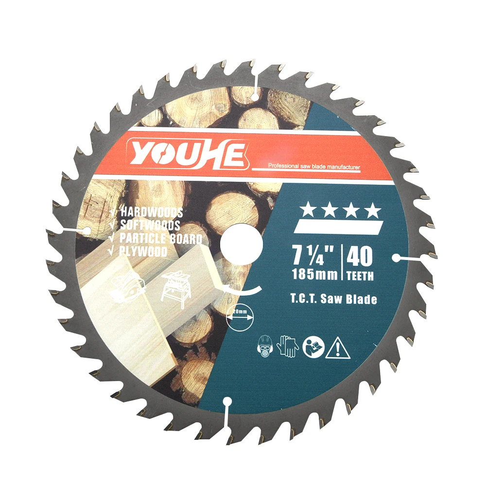 Youhe High Quality 71/4" 185mm * 20 * 40t * 2.2 Tct Saw Blade For